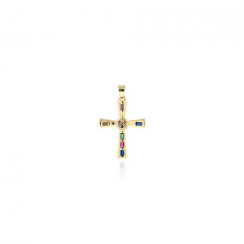 Cubic Zirconia Micro Pave Brass Pendant, Cross, 18K gold plated, fashion jewelry & DIY & micro pave cubic zirconia, mixed colors 