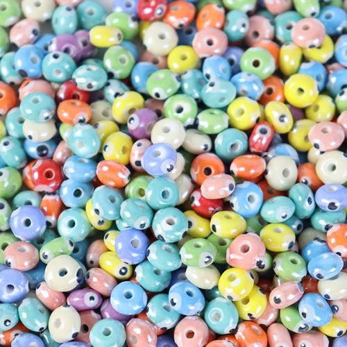 Mode Evil Eye Perlen, Porzellan, flache Runde, Einbrennlack, Modeschmuck & DIY, gemischte Farben, 5x9mm, ca. 100PCs/Tasche, verkauft von Tasche