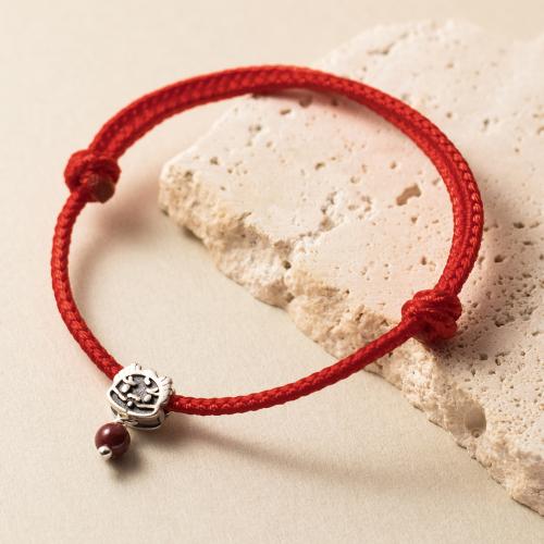 Sterling Silver Bracelets, 925 Sterling Silver, with Cotton Cord, handmade, Length Adjustable & fashion jewelry & for woman, red Approx 22 cm 