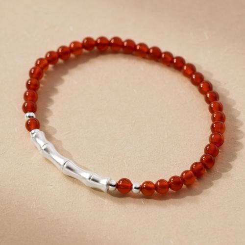 Red Agate Bracelets, 925 Sterling Silver, with Red Agate, handmade, fashion jewelry & elastic & for woman Approx 15-23 cm 