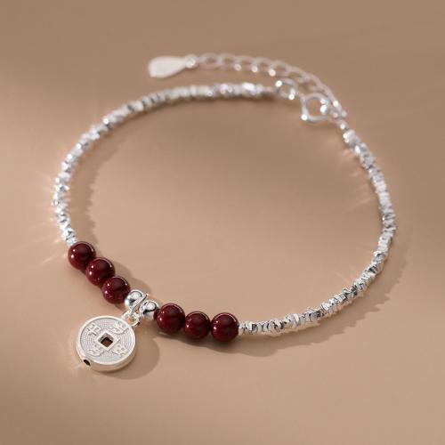 Sterling Silver Bracelets, 925 Sterling Silver, with Cinnabar, with 4cm extender chain, handmade, Length Adjustable & fashion jewelry & for woman Approx 15.5 cm 