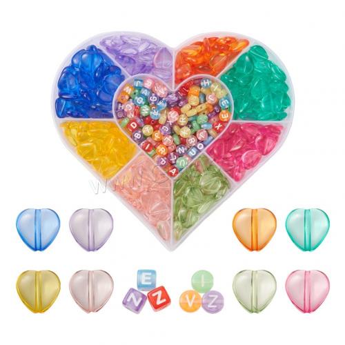 Mixed Acrylic Jewelry Beads, with Plastic Box, Heart, DIY, mixed colors 