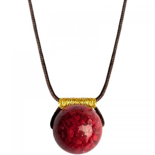 Cinnabar Necklace, with Cotton Cord, Round, handmade, folk style & Unisex & adjustable Approx 16-23 Inch 