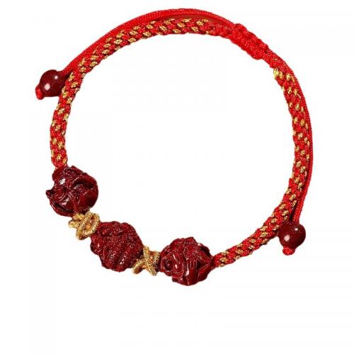 corde de coton bracelet, avec cinabre, Zodiaque chinois, fait à la main, style folk & unisexe & tressé & styles différents pour le choix Environ 6-10 pouce, Vendu par PC