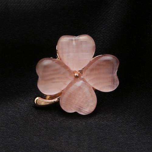 Zinc Alloy Jewelry Brooch, with Plastic, Four Leaf Clover, Unisex 