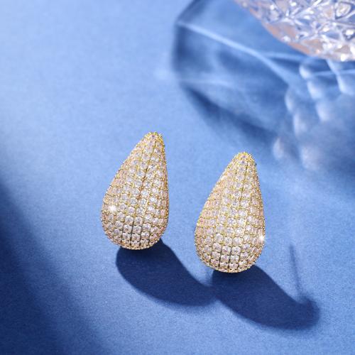 Rhinestone Brass Stud Earring, plated, fashion jewelry & for woman & with rhinestone 