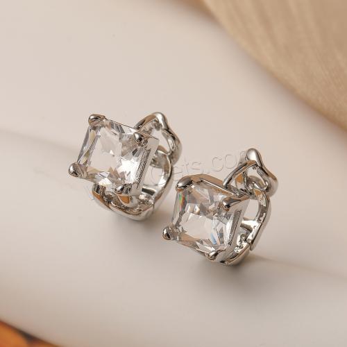 Cubic Zircon Brass Earring, with Cubic Zirconia, Square, plated, for woman 