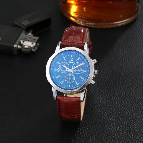 Men Wrist Watch, PU Leather, with Glass & 304 Stainless Steel, fashion jewelry & Chinese movement & for man 40mm, width :20mm, thickness :12mm. Approx 240 mm 