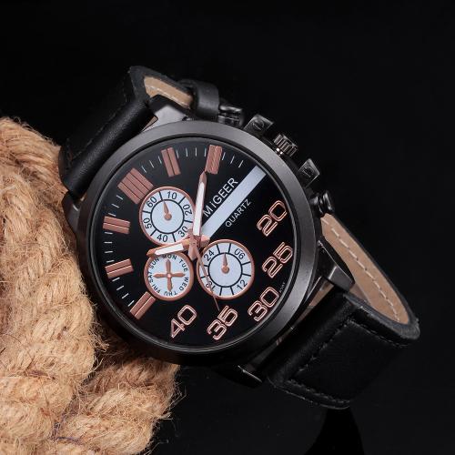 Men Wrist Watch, PU Leather, with Glass & Zinc Alloy, fashion jewelry & Chinese movement & for man Dial 48mm, thickness :12mm, band width :24mm. 