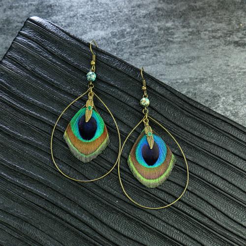 Fashion Feather Earring , Zinc Alloy, with Feather, fashion jewelry & for woman 