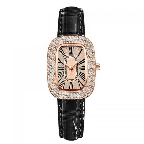 Women Wrist Watch, Zinc Alloy, with Leather & Glass & 304 Stainless Steel, Life water resistant & Chinese movement & for woman & with rhinestone Dial 30mm 10mm 