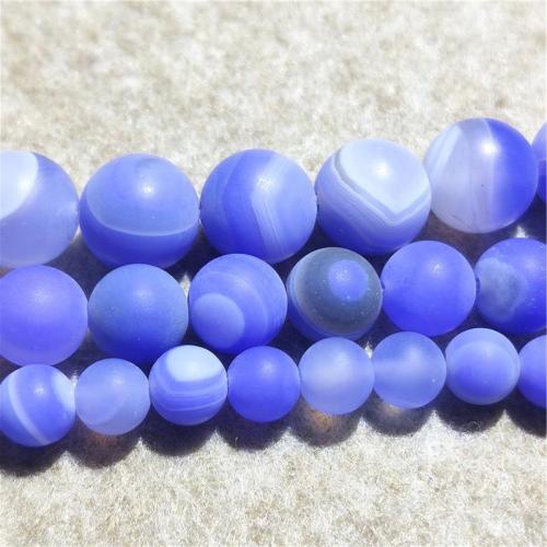 Natürliche Streifen Achat Perlen, rund, DIY & verschiedene Größen vorhanden & satiniert, blau, Länge:ca. 36-38 cm, verkauft von Strang