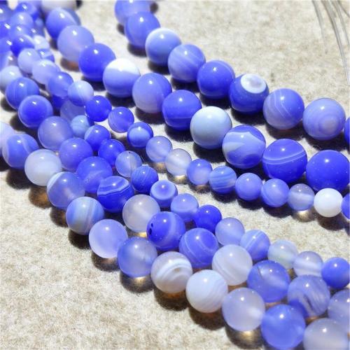 Natürliche Streifen Achat Perlen, rund, DIY & verschiedene Größen vorhanden, blau, Länge:ca. 38-40 cm, verkauft von Strang