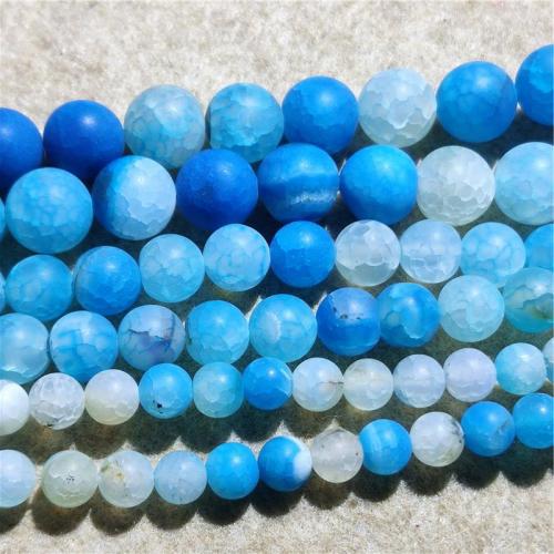 Natürliche Crackle Achat Perlen, Flachen Achat, rund, DIY & verschiedene Größen vorhanden & satiniert, blau, Länge:ca. 36-38 cm, verkauft von Strang