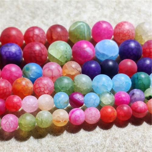 Natürliche Crackle Achat Perlen, Flachen Achat, rund, DIY & verschiedene Größen vorhanden & satiniert, gemischte Farben, Länge:ca. 36-38 cm, verkauft von Strang
