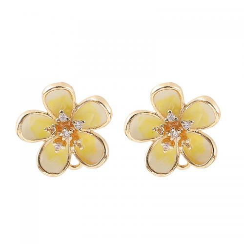 Cubic Zirconia Micro Pave Brass Earring, 14K gold plated, DIY & micro pave cubic zirconia & enamel 