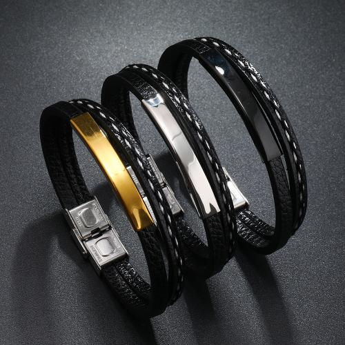 PU Leather Cord Bracelets, with 304 Stainless Steel, polished, Double Layer & fashion jewelry & for man .2cm Approx 21 cm 