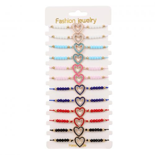 Zinc Alloy Crystal Bracelets, with Cotton Thread & Seedbead & Crystal, handmade, fashion jewelry & for woman & enamel, multi-colored, Approx [