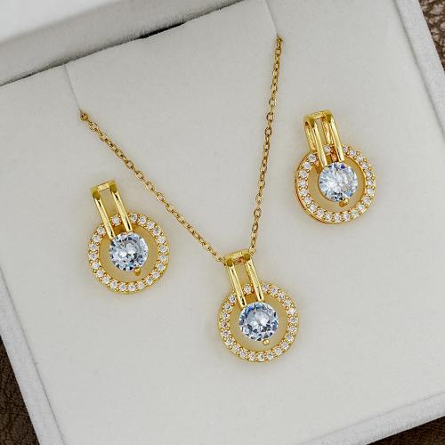Crystal Jewelry Sets, Zinc Alloy, Stud Earring & necklace, with Crystal, fashion jewelry & for woman & hollow, gold 
