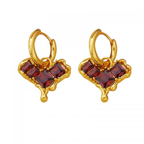 Cubic Zirconia Micro Pave Brass Earring, Heart, gold color plated, fashion jewelry & micro pave cubic zirconia & for woman 