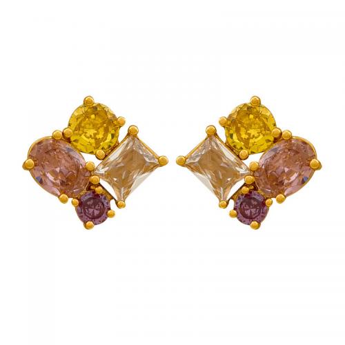 Kubischer Zirkon (CZ) Messing Ohrring, vergoldet, Modeschmuck & Micro pave Zirkonia & für Frau, 15x16mm, verkauft von Paar