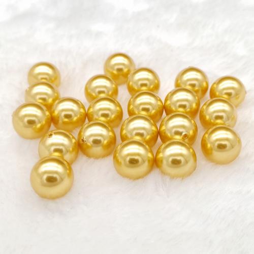 Baking Varnish Glass Beads, Glass Pearl, Round, stoving varnish, DIY & half-drilled, golden, Approx 