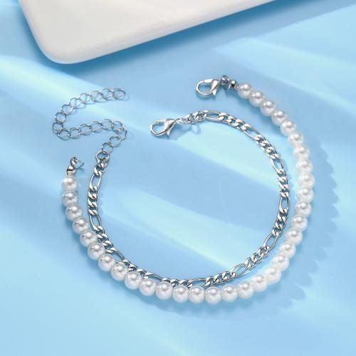 Zinc Alloy Pearl Bracelets, with Plastic Pearl, plated, 2 pieces & fashion jewelry & for man 