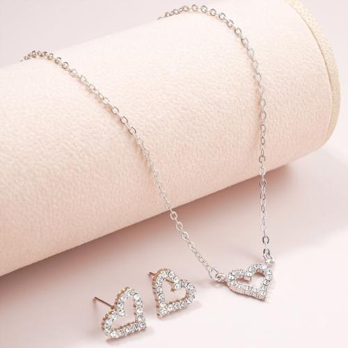 Fashion Zinc Alloy Jewelry Sets, Stud Earring & necklace, with Crystal, 2 pieces & fashion jewelry & for woman, original color 