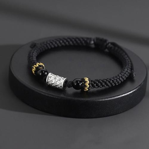 Zinc Alloy Bracelet, with Cotton Cord & Resin, silver color plated, vintage & braided & for man Approx 5.9-8.7 Inch 
