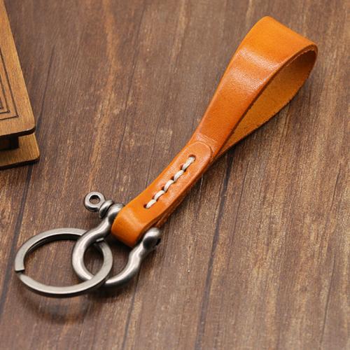 Leather Key Chains, Zinc Alloy, with Full Grain Cowhide Leather, Unisex 