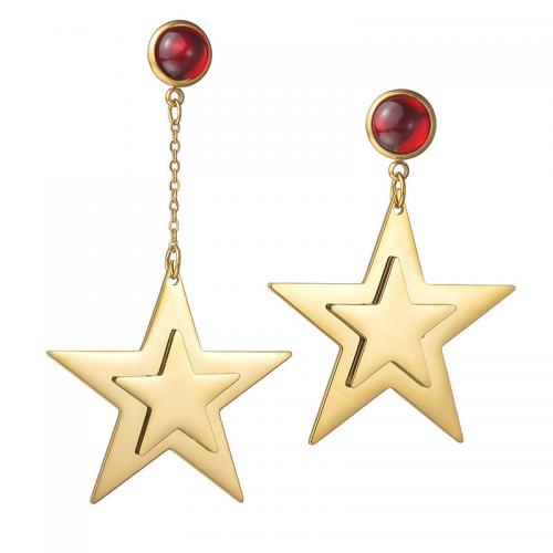 Asymmetric Earrings, 304 Stainless Steel, with Agate, Star, Vacuum Ion Plating, fashion jewelry & for woman, golden 