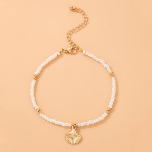 Zinc Alloy Anklet, with Seedbead, with 1.97 Inch extender chain, plated, fashion jewelry & for woman, white Approx 8.66 Inch 