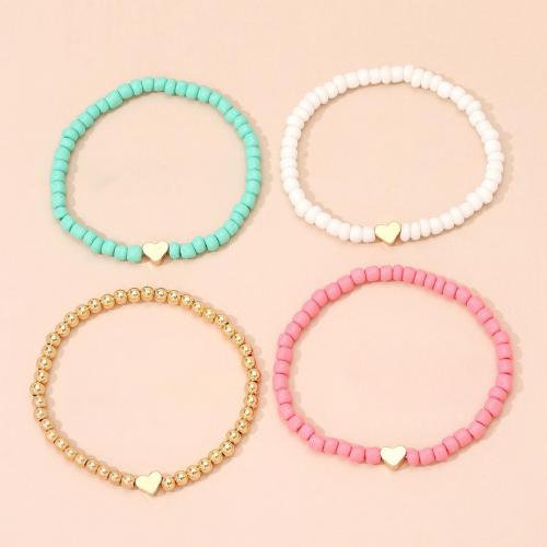 Glass Seed Beads Bracelets, Seedbead, with Elastic Thread, 4 pieces & fashion jewelry & for woman, multi-colored Approx 16 cm 