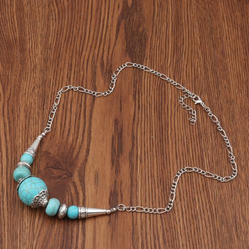 Turquoise Zinc Alloy Necklace, with turquoise, with 5cm extender chain, plated, fashion jewelry & for woman Approx 55 cm 