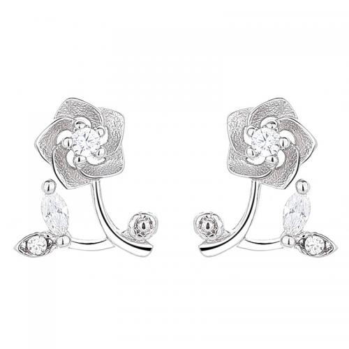 Cubic Zirconia Micro Pave Sterling Silver Earring, 925 Sterling Silver, Flower, plated, micro pave cubic zirconia & for woman 