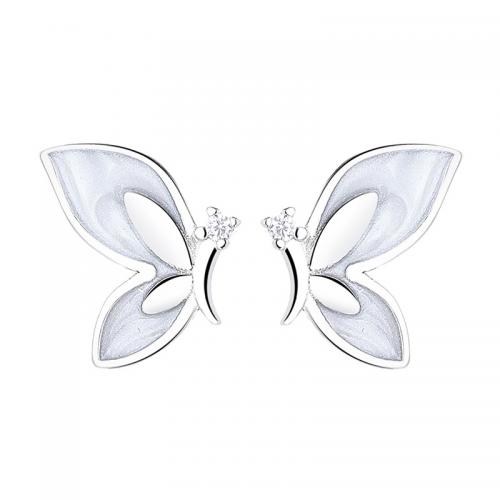 Cubic Zirconia Micro Pave Sterling Silver Earring, 925 Sterling Silver, Butterfly, plated, micro pave cubic zirconia & for woman & enamel 