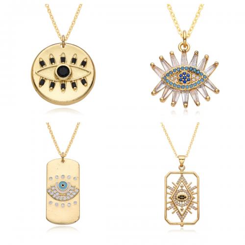 Evil Eye Jewelry Necklace, Brass, plated & micro pave cubic zirconia & for woman & enamel Approx 41-50 cm 