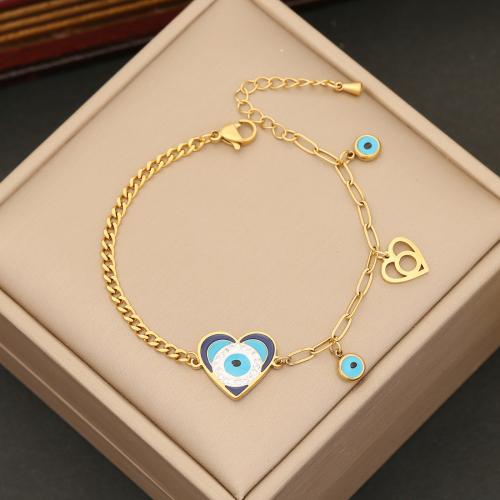Evil Eye Jewelry Bracelet, 304 Stainless Steel, with 5cm extender chain & for woman & enamel, golden Approx 18 cm 
