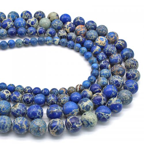 Eindruck Jaspis Perlen, Impression Jaspis, rund, poliert, DIY & verschiedene Größen vorhanden, blau, Länge:ca. 38 cm, verkauft von Strang