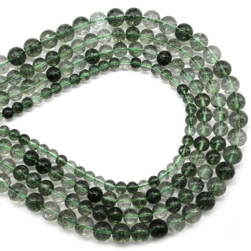 Phantom Quarz Perlen, Grüner Phantomquarz, rund, poliert, DIY & verschiedene Größen vorhanden, grün, Länge:ca. 38 cm, verkauft von Strang