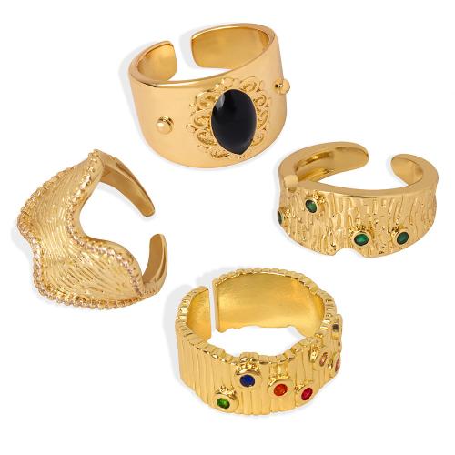 Cubic Zirconia Micro Pave Brass Finger Ring, plated & micro pave cubic zirconia & for woman & enamel & with rhinestone, golden, US Ring 