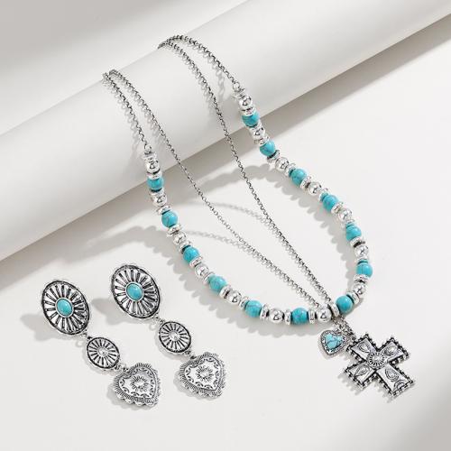 Fashion Zinc Alloy Jewelry Sets, with Synthetic Turquoise, with 7cm extender chain, silver color plated, fashion jewelry & for woman Approx 48 cm, Approx 56 cm 