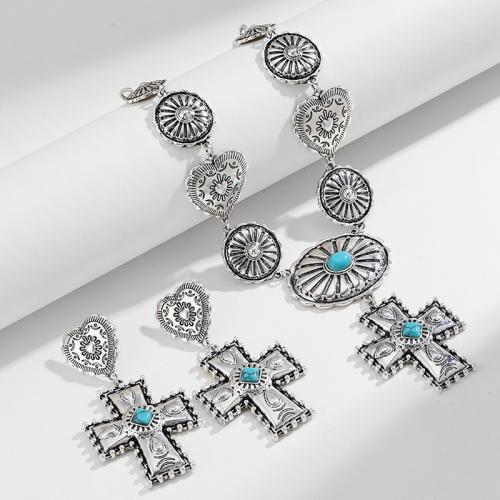 Fashion Zinc Alloy Jewelry Sets, with Synthetic Turquoise, with 7cm extender chain, antique silver color plated, fashion jewelry & for woman Approx 50 cm 
