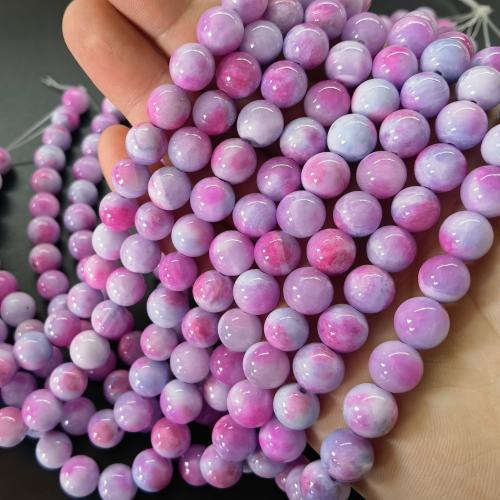 Single Gemstone Beads, Chalcedony, Round, stoving varnish, DIY mixed colors Approx 40 cm 
