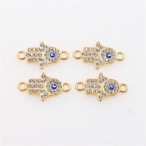 Evil Eye Jewelry Connector, Zinc Alloy, Hand, KC gold color plated, fashion jewelry & DIY & micro pave cubic zirconia & enamel & 1/1 loop, blue Approx 