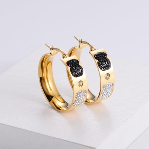 Stainless Steel Leverback Earring, 316 Stainless Steel, 18K gold plated, fashion jewelry & for woman & with rhinestone, golden 