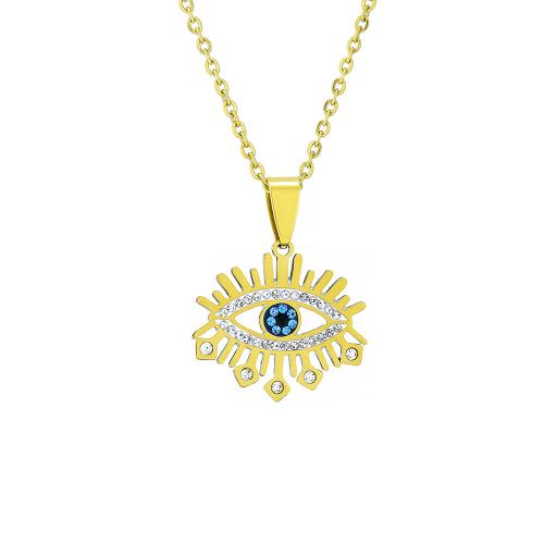 Evil Eye Jewelry Necklace, 304 Stainless Steel, with Titanium Steel, plated, Unisex & micro pave cubic zirconia Approx 50 cm 