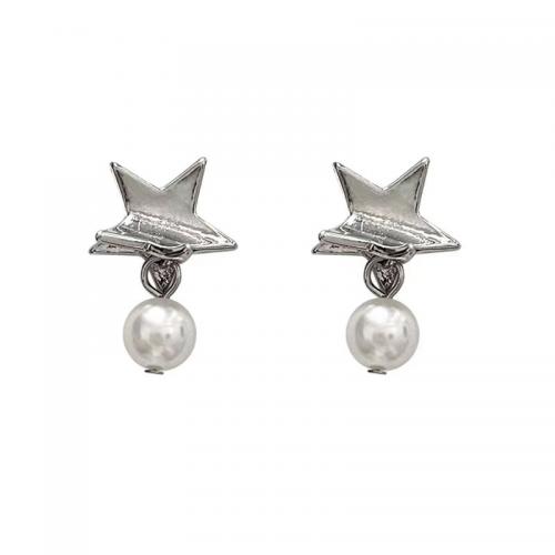 Zinc Alloy Drop Earring, with Plastic Pearl, Star, platinum color plated, fashion jewelry & for woman, 20mm 