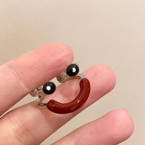 Zinc Alloy Cuff Finger Ring, Smiling Face, platinum color plated, fashion jewelry & for woman & enamel, US Ring 