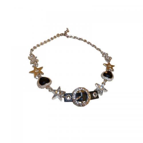 Zinklegierung Halskette, mit PU Leder, Platinfarbe platiniert, Modeschmuck & für Frau & mit Strass, Länge:ca. 16 ZollInch, verkauft von PC